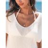 imageCUPSHE Women Swimsuit Cover Ups V Neck Short Sleeve Knit Summer Beach Coverup DressWhite