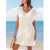 imageCUPSHE Women Swimsuit Cover Ups V Neck Short Sleeve Knit Summer Beach Coverup DressWhite