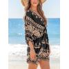 imageCUPSHE Womens Plunging V Neck Backless Beach Dress Paisley Boho Blouson Sleeve Back Tie Waist Tie Mini Summer DressesBlack Brown