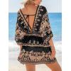 imageCUPSHE Womens Plunging V Neck Backless Beach Dress Paisley Boho Blouson Sleeve Back Tie Waist Tie Mini Summer DressesBlack Brown
