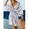 imageCUPSHE Womens Plunging V Neck Backless Beach Dress Paisley Boho Blouson Sleeve Back Tie Waist Tie Mini Summer DressesBlue