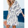 imageCUPSHE Womens Plunging V Neck Backless Beach Dress Paisley Boho Blouson Sleeve Back Tie Waist Tie Mini Summer DressesBlue