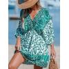 imageCUPSHE Womens Plunging V Neck Backless Beach Dress Paisley Boho Blouson Sleeve Back Tie Waist Tie Mini Summer DressesGreen Paisley