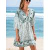 imageCUPSHE Womens Plunging V Neck Backless Beach Dress Paisley Boho Blouson Sleeve Back Tie Waist Tie Mini Summer DressesGreen White Floral
