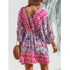 imageCUPSHE Womens Plunging V Neck Backless Beach Dress Paisley Boho Blouson Sleeve Back Tie Waist Tie Mini Summer DressesHot Pink