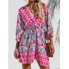imageCUPSHE Womens Plunging V Neck Backless Beach Dress Paisley Boho Blouson Sleeve Back Tie Waist Tie Mini Summer DressesHot Pink