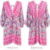imageCUPSHE Womens Plunging V Neck Backless Beach Dress Paisley Boho Blouson Sleeve Back Tie Waist Tie Mini Summer DressesHot Pink