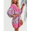 imageCUPSHE Womens Plunging V Neck Backless Beach Dress Paisley Boho Blouson Sleeve Back Tie Waist Tie Mini Summer DressesHot Pink