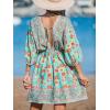 imageCUPSHE Womens Plunging V Neck Backless Beach Dress Paisley Boho Blouson Sleeve Back Tie Waist Tie Mini Summer DressesTeal