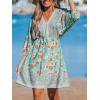 imageCUPSHE Womens Plunging V Neck Backless Beach Dress Paisley Boho Blouson Sleeve Back Tie Waist Tie Mini Summer DressesTeal