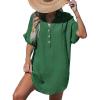 imageCUPSHE Women Swimsuit Cover Up V Neck Short Sleeve Button Front Beach Coverup Shirt DressDark Green