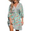 imageCUPSHE Womens Plunging V Neck Backless Beach Dress Paisley Boho Blouson Sleeve Back Tie Waist Tie Mini Summer DressesTeal