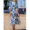 imageCUPSHE Women Summer Dresses Tassel Tie Front V Neck Batwing Sleeve Smocked Flowy Hawaiian Casual Maxi DressBlue