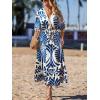 imageCUPSHE Women Summer Dresses Tassel Tie Front V Neck Batwing Sleeve Smocked Flowy Hawaiian Casual Maxi DressBlue