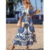 imageCUPSHE Women Summer Dresses Tassel Tie Front V Neck Batwing Sleeve Smocked Flowy Hawaiian Casual Maxi DressBlue