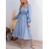 imageCUPSHE Womens Fall Dresses Long Sleeves Square Neck Striped Casual Outfits Smocked A Line Ruffled Flowy Midi Formal DressBlue