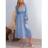 imageCUPSHE Womens Fall Dresses Long Sleeves Square Neck Striped Casual Outfits Smocked A Line Ruffled Flowy Midi Formal DressBlue