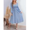 imageCUPSHE Womens Fall Dresses Long Sleeves Square Neck Striped Casual Outfits Smocked A Line Ruffled Flowy Midi Formal DressBlue