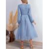 imageCUPSHE Womens Fall Dresses Long Sleeves Square Neck Striped Casual Outfits Smocked A Line Ruffled Flowy Midi Formal DressBlue
