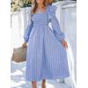 imageCUPSHE Womens Fall Dresses Long Sleeves Square Neck Striped Casual Outfits Smocked A Line Ruffled Flowy Midi Formal DressBlue Ruffled