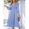 imageCUPSHE Womens Fall Dresses Long Sleeves Square Neck Striped Casual Outfits Smocked A Line Ruffled Flowy Midi Formal DressBlue Ruffled