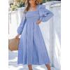 imageCUPSHE Womens Fall Dresses Long Sleeves Square Neck Striped Casual Outfits Smocked A Line Ruffled Flowy Midi Formal DressBlue Ruffled