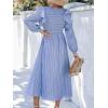 imageCUPSHE Womens Fall Dresses Long Sleeves Square Neck Striped Casual Outfits Smocked A Line Ruffled Flowy Midi Formal DressBlue Ruffled