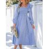 imageCUPSHE Womens Fall Dresses Long Sleeves Square Neck Striped Casual Outfits Smocked A Line Ruffled Flowy Midi Formal DressBlue Ruffled