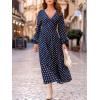 imageCUPSHE Womens Fall Long Lantern Sleeve Maxi Dress V Neck High Smocked Waist Flowy A Line Long DressesBlue