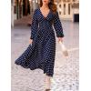 imageCUPSHE Womens Fall Long Lantern Sleeve Maxi Dress V Neck High Smocked Waist Flowy A Line Long DressesBlue