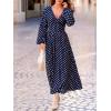 imageCUPSHE Womens Fall Long Lantern Sleeve Maxi Dress V Neck High Smocked Waist Flowy A Line Long DressesBlue