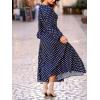 imageCUPSHE Womens Fall Long Lantern Sleeve Maxi Dress V Neck High Smocked Waist Flowy A Line Long DressesBlue