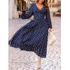 imageCUPSHE Womens Fall Long Lantern Sleeve Maxi Dress V Neck High Smocked Waist Flowy A Line Long DressesBlue