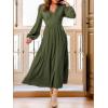 imageCUPSHE Womens Fall Long Lantern Sleeve Maxi Dress V Neck High Smocked Waist Flowy A Line Long DressesGreen