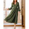 imageCUPSHE Womens Fall Long Lantern Sleeve Maxi Dress V Neck High Smocked Waist Flowy A Line Long DressesGreen
