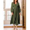 imageCUPSHE Womens Fall Long Lantern Sleeve Maxi Dress V Neck High Smocked Waist Flowy A Line Long DressesGreen