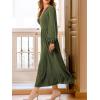 imageCUPSHE Womens Fall Long Lantern Sleeve Maxi Dress V Neck High Smocked Waist Flowy A Line Long DressesGreen