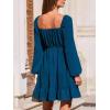 imageCUPSHE Womens Fall Wedding Guest Dresses Lace V Neck Ruffle Hem Long Sleeve A Line Mini DressBlue
