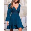 imageCUPSHE Womens Fall Wedding Guest Dresses Lace V Neck Ruffle Hem Long Sleeve A Line Mini DressBlue