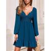 imageCUPSHE Womens Fall Wedding Guest Dresses Lace V Neck Ruffle Hem Long Sleeve A Line Mini DressBlue