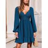imageCUPSHE Womens Fall Wedding Guest Dresses Lace V Neck Ruffle Hem Long Sleeve A Line Mini DressBlue