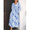 imageCUPSHE Womens Floral Print Maxi Dress Long Sleeve Smocked Waist Scoop Neck Flowy Fall Elegant Boho DressBlue