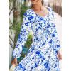 imageCUPSHE Womens Floral Print Maxi Dress Long Sleeve Smocked Waist Scoop Neck Flowy Fall Elegant Boho DressBlue