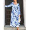 imageCUPSHE Womens Floral Print Maxi Dress Long Sleeve Smocked Waist Scoop Neck Flowy Fall Elegant Boho DressBlue