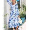 imageCUPSHE Womens Floral Print Maxi Dress Long Sleeve Smocked Waist Scoop Neck Flowy Fall Elegant Boho DressBlue