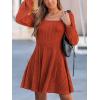 imageCUPSHE Womens Knit Fall Mini Dress Long Sleeves Square Neck Ruffle A Line DressesOrange