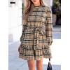 imageCUPSHE Womens Mini Dress High Neck Plaid Long Sleeve Belted Ruffled Hem Short DressesKhaki