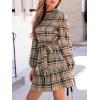imageCUPSHE Womens Mini Dress High Neck Plaid Long Sleeve Belted Ruffled Hem Short DressesKhaki