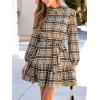 imageCUPSHE Womens Mini Dress High Neck Plaid Long Sleeve Belted Ruffled Hem Short DressesKhaki