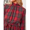 imageCUPSHE Womens Mini Dress High Neck Plaid Long Sleeve Belted Ruffled Hem Short DressesRed Plaid